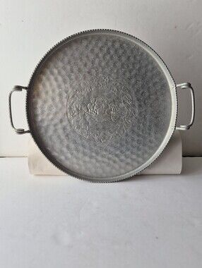 Vintage Cromwell Hammered Aluminum Tray 17” Cottagecore Farmhouse Shabby Decor